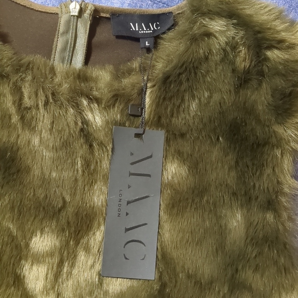 MAAC London Dress Fit & Flare Sleeveless Faux Fur Top Suede Feel Bottom Size L - Picture 7 of 10